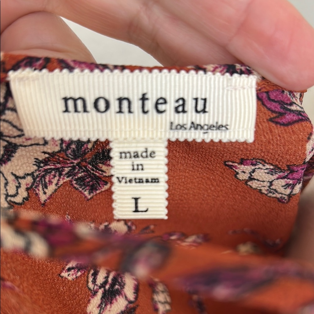 Floral Wrap Top - Rust and Cream Blouse Size Large - Picture 2 of 11